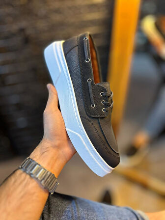 Knack Yüksek Taban Günlük Ayakkabı 700 Siyah (Beyaz Taban)