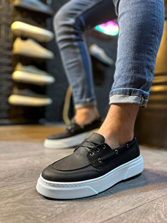 Knack Yüksek Taban Günlük Ayakkabı 700 Siyah (Beyaz Taban)