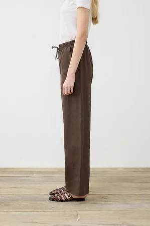 Terzi Dükkanı Minimalist Keten Pantolon - Bel Bağcıklı Geniş Paça