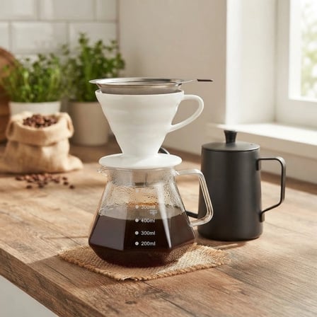 V60 Seramik Filtre Kahve Demleme Seti Celik Filtre 600 Ml (Beyaz)