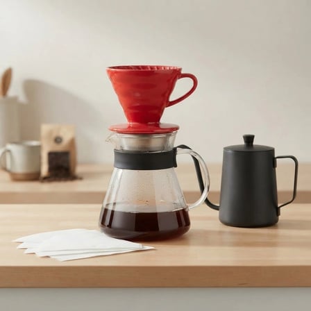 V60 Profesyonel Seramik Filtre Kahve Demleme Seti (Kırmızı)