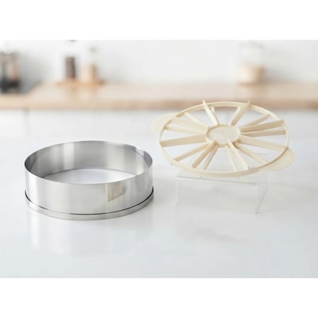 Tabanlı Cheesecake Çemberi Kalıbı 26 cm (H:6 cm) + Çift Yönlü Pasta Dilimleyici Bölücü 26 cm (8 / 12 Dilim) Seti