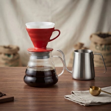 V60 Profesyonel Seramik Filtre Kahve Demleme Seti 600 Ml (Kırmızı)