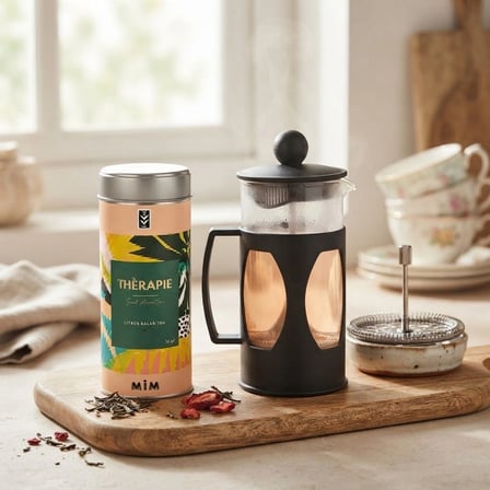 French Press (350 Ml) - Thérapie Tea - Çilekli Beyaz Çay (50 gr) Set