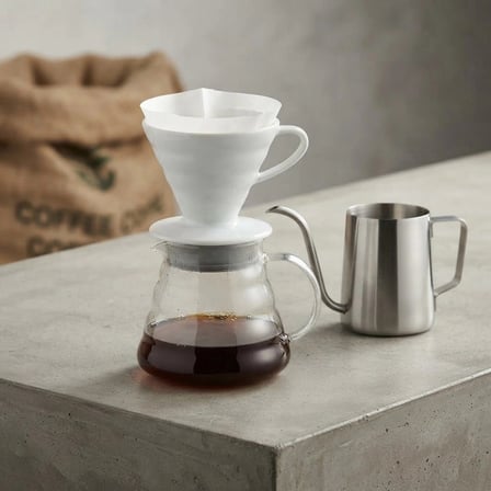 V60 Profesyonel Seramik Filtre Kahve Demleme Seti 600 Ml (Beyaz)