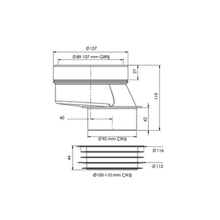 Yapıtaşı Yt82 Ayarlanabilir  Açılı Altdan Çıkışlı Klozet Gider Borusu Eksantirik Kada 4cm Kaydırılabilir