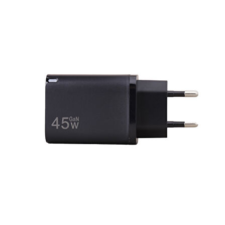 AD17 45W Siyah Süper Hızlı Şarj Adaptörü – Çift Port USB-A & USB-C, PD + QC3.0 Destekli