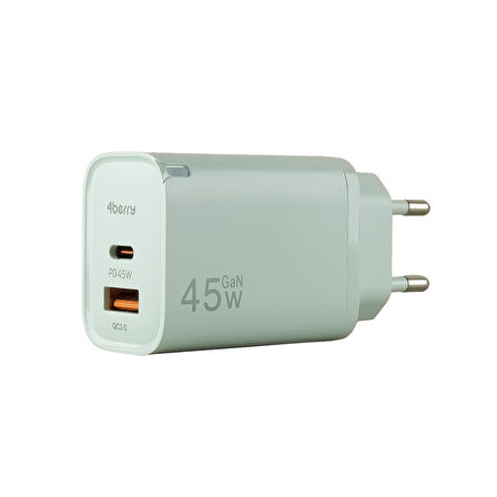 AD17 45W  Yeşıl Süper Hızlı Şarj Adaptörü – Çift Port USB-A & USB-C, PD + QC3.0 Destekli