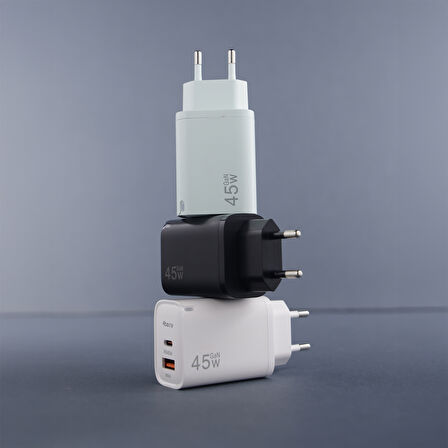 AD17 45W  Yeşıl Süper Hızlı Şarj Adaptörü – Çift Port USB-A & USB-C, PD + QC3.0 Destekli