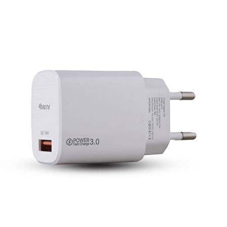 AC18 ECO Bundle 18W Hızlı Şarj Cihazı + USB-A to Type-C Kablo , QC 3.0 Destekli