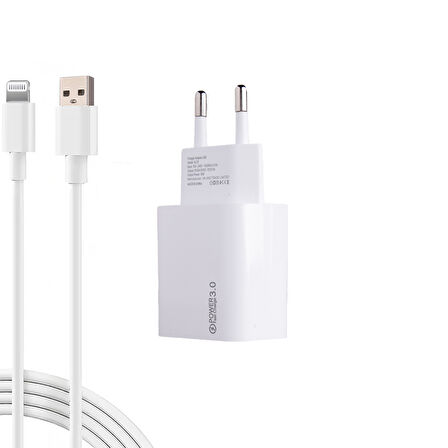 AL18 ECO Bundle 18W Hızlı Şarj Cihazı + USB-A to Lightning Kablo | QC 3.0 Destekli