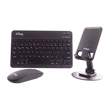 Kablosuz Klavye Mouse ve Stand Seti  + Ayarlanabilir Telefon Standı SIYAH