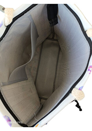 Kadın Plaj Çantası Fermuarlı İçi Astarlı Cepli Çiçek Resimleri Desenli Yumuşak Halat Saplı