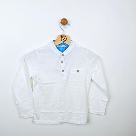 Erkek Çocuk Sweat Shirt Hakim Yaka Patlı Ekru