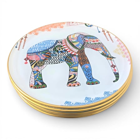 Sudedi Home Fil Desenli Gerçek Altın Yaldızlı 26 Cm Servis Tabağı