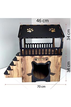 Mavi Trend İki Katlı Merdivenli Kedi Evi Kahverengi - Siyah 