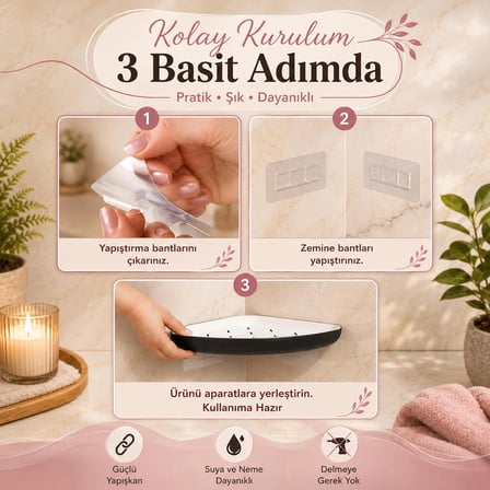 Porsima 0447 İstiridye Banyo Köşe Rafı - Paslanmaz Yapışkanlı Duş Rafı Banyo Düzenleyici Organizer - Siyah