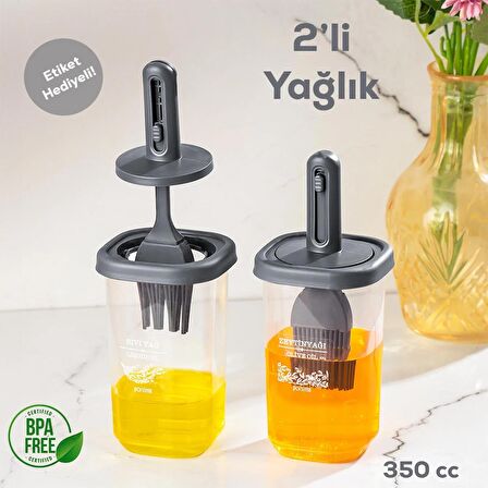 Porsima 0520 2'li Silikon Fırçalı Yağlık - Yağdanlık Erzak Saklama Kabı 350 cc Antrasit