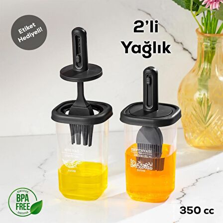 Porsima 0520 2'li Silikon Fırçalı Yağlık - Yağdanlık Erzak Saklama Kabı 350 cc Siyah