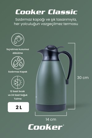 Cooker Classic 2 Litre Paslanmaz Çelik Termos Yeşil CKR2040 
