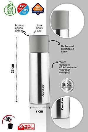 Cooker 0,400 ml Çift Kat Paslanmaz Çelik 400 ml Termos ( Çay Kahve Piknik Kamp Outdoor Ofis Otel Kafe Okul )
