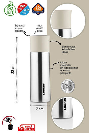 Cooker 0,400 ml Çift Kat Paslanmaz Çelik 400 ml Termos ( Çay Kahve Piknik Kamp Outdoor Ofis Otel Kafe Okul )