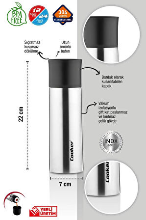 Cooker 0,400 ml Çift Kat Paslanmaz Çelik 400 ml Termos ( Çay Kahve Piknik Kamp Outdoor Ofis Otel Kafe Okul )