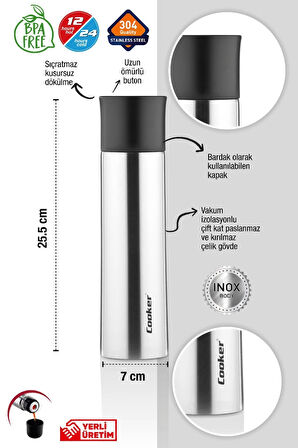 Cooker 0,500 ml Çift Kat Paslanmaz Çelik 500 ml Termos ( Çay Kahve Piknik Kamp Outdoor Ofis Otel Kafe Okul )