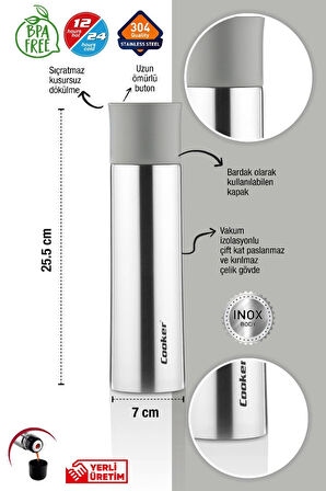 Cooker 0,500 ml Çift Kat Paslanmaz Çelik 500 ml Termos ( Çay Kahve Piknik Kamp Outdoor Ofis Otel Kafe Okul )