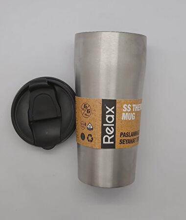 SS THERMOS MUG 400 ML PASLANMAZ ÇELİK TERMOS BASIK MODEL GRİ