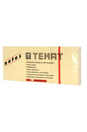 Temat Yapışkanlı Not Kağıdı 100 Ypr Pastel Sarı 3x50x40 MM 11230