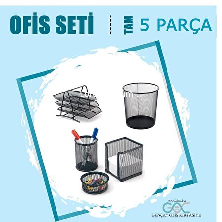 Gen-Of 5 Parça Ofis Seti Çöp Kovası + Evrak Rafı+Masa Seti 3'lü