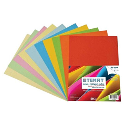 Temat Renkli Fotokopi Kağıdı A4 Fosforlu ve Pastel 50Li - 3 paket