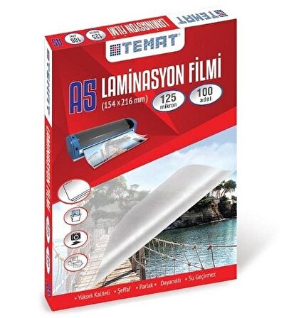 Temat Laminasyon Film A5 100Lü 125 Mikron