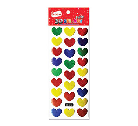 Ticon Puffy Sticker Renkli Kalp - 6 adet