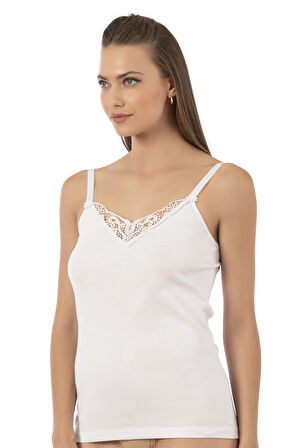 Özkan 0110 Kadın Ribana %100 Pamuklu Güpürlü Esnek Rahat İnce Askılı Atlet