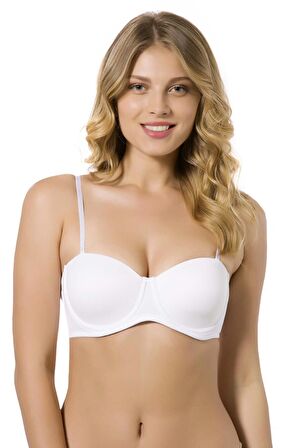 Micro Kaplı Straplez Boş Kap Sütyen Beyaz | 7035