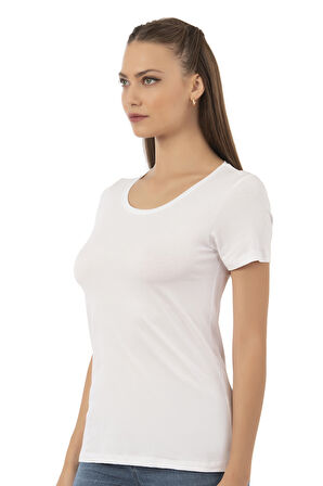 Özkan 25284 Kadın Pamuklu Kısa Kollu Bisiklet Yaka Esnek Rahat Fanila T-Shirt