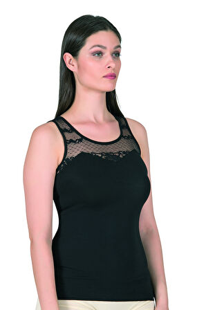 Özkan 24185 Kadın Pamuklu Likralı Dantelli Robalı Süprem Atlet