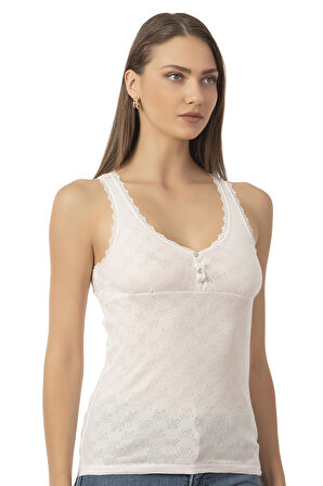 Özkan 24202 Kadın Pamuklu Transferli Ribana Jakarlı Esnek Rahat Kalın Askılı Düğmeli Atlet