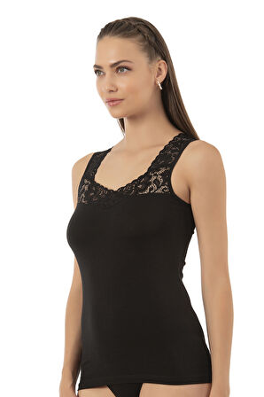 Özkan 25348 Kadın Pamuklu Dantelli Kalın Askılı Atlet