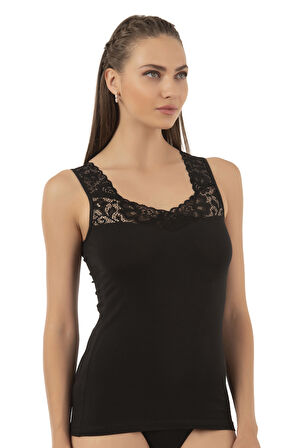 Özkan 25348 Kadın Pamuklu Dantelli Kalın Askılı Atlet