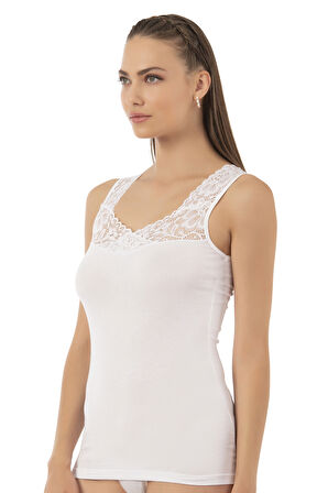 Özkan 25348 Kadın Pamuklu Dantelli Kalın Askılı Atlet