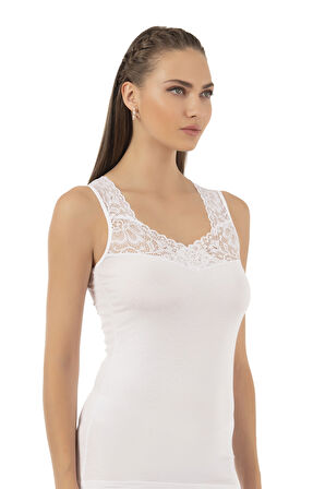 Özkan 25348 Kadın Pamuklu Dantelli Kalın Askılı Atlet