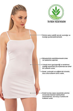 Özkan 7126 Kadın Viskon Kumaş Rahat Esnek Yumuşak Ayarlanabilir Askılı Kısa Diz Üstü Kombinezon Jüpon Astar