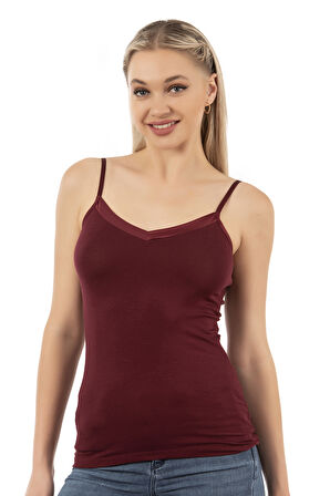 Özkan 25217 Kadın İnce Askılı Viskon Esnek Yumuşak Saten Yaka Atlet