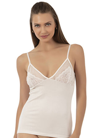 Özkan 25260 Kadın Pamuklu Likralı Süprem Dantelli Esnek Yumuşak İnce Askılı Atlet