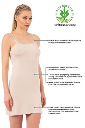 Özkan 7126 Kadın Viskon Kumaş Rahat Esnek Yumuşak Ayarlanabilir Askılı Kısa Diz Üstü Kombinezon Jüpon Astar