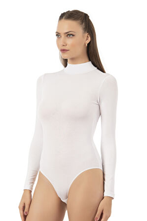 Özkan 0614 Kadın Penye Likralı Pamuklu Balıkçı Dik Yaka Uzun Kollu Kancalı Çıtçıtlı Örme Body