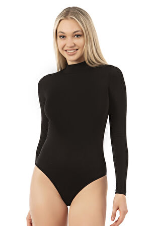 Özkan 0614 Kadın Penye Likralı Pamuklu Balıkçı Dik Yaka Uzun Kollu Kancalı Çıtçıtlı Örme Body